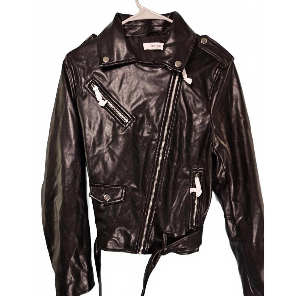 JustFab Womens Black Vegan Leather Moto Biker Jacket Size L NWT Rocker Edgy Punk